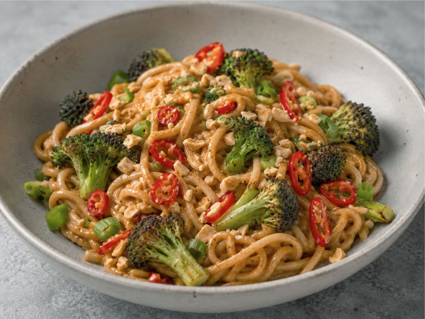 Caramelized Broccoli Peanut Noodles with Fresno Chile