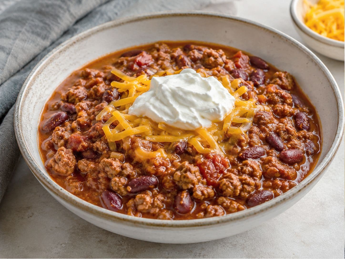 Hearty Ground Turkey Chili with Beans, Cheddar & Sour Cream